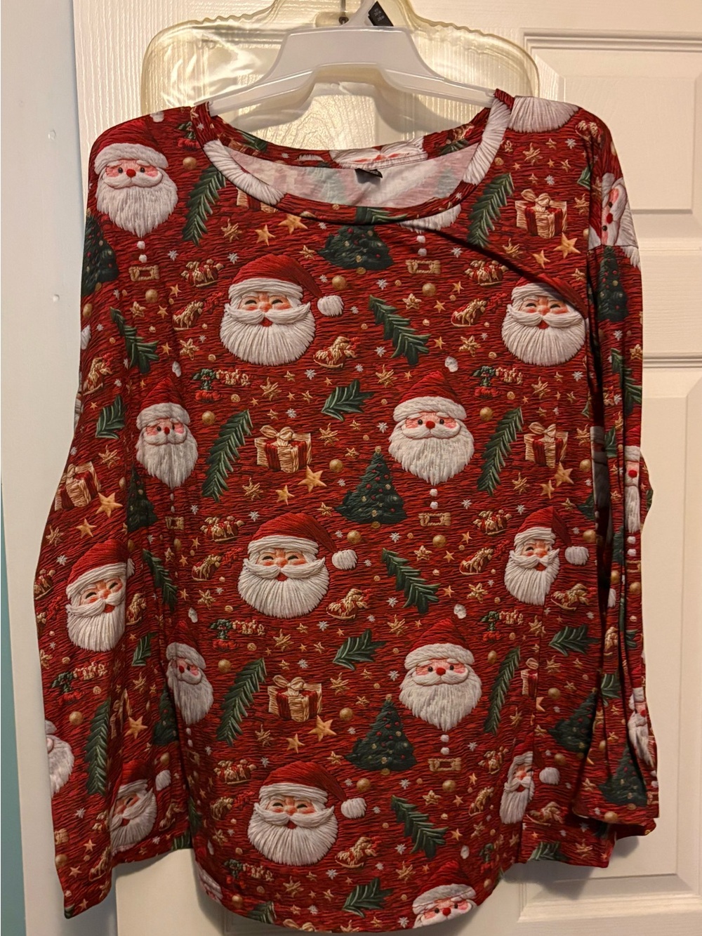SHEIN Red Long Sleeve Christmas Santa Print Top